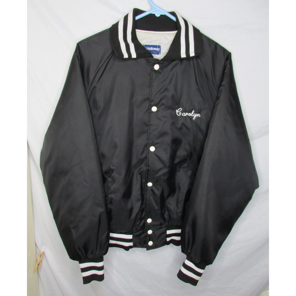 Holloway Bomber Jacket Quilted Size L Federal Pipe & Steel Ad Name Carolyn 80s